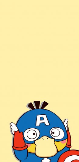 [2436x1125]可达鸭 美国队长 黄色 卡通 可爱 苹果手机动漫壁纸图片