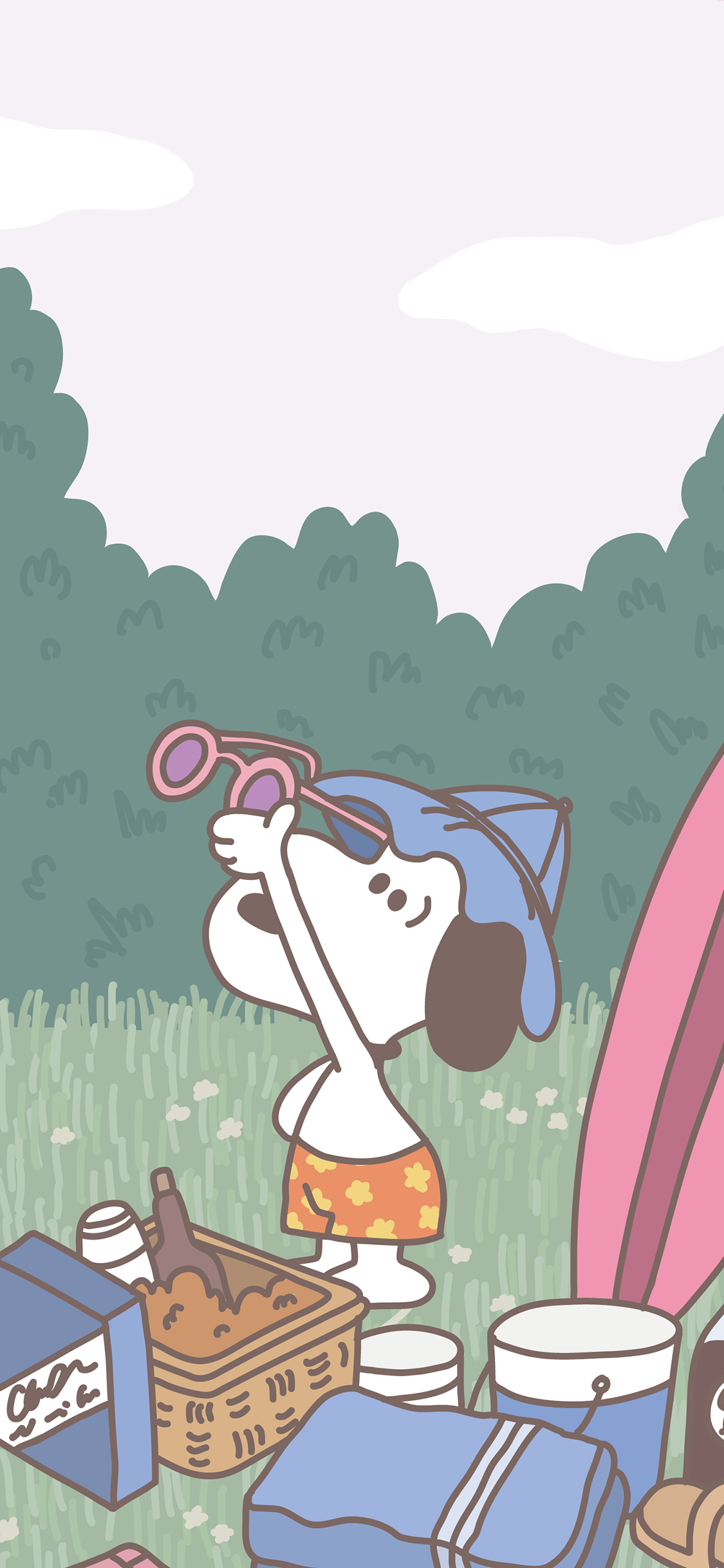 [2436×1125]史努比 动画 狗 野餐 苹果手机动漫壁纸图片