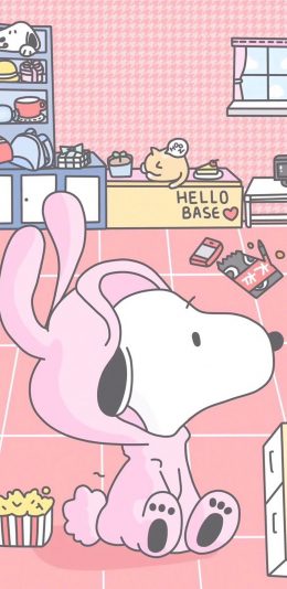 [2436x1125]史努比 动画 粉色 可爱 苹果手机动漫壁纸图片