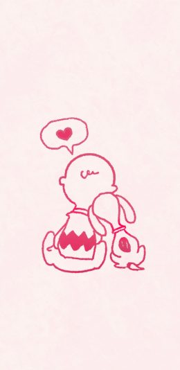 [2436x1125]史努比 查理布朗 简约 爱心 粉 苹果手机动漫壁纸图片