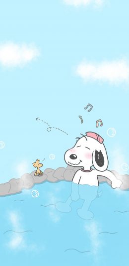 [2436x1125]史努比 泳池 动画 泡澡 苹果手机动漫壁纸图片