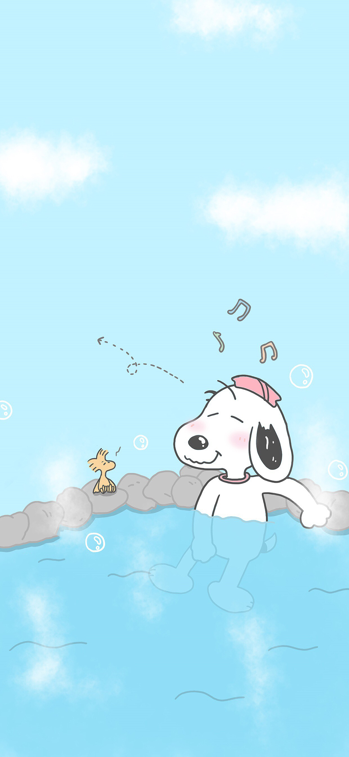 [2436×1125]史努比 泳池 动画 泡澡 苹果手机动漫壁纸图片