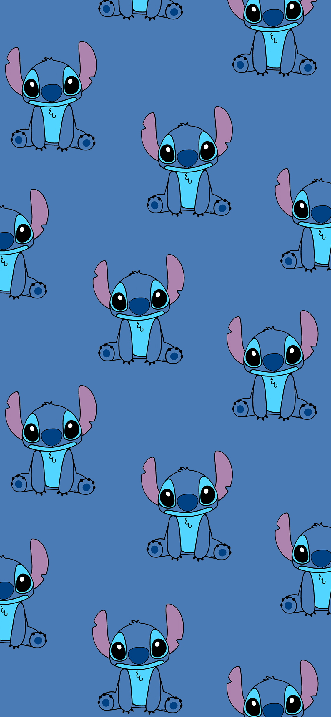 [2436×1125]史迪仔 动画 平铺 蓝色 迪士尼 星际宝贝 苹果手机动漫壁纸图片