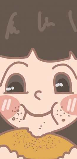 [2436x1125]吃 卡通 小女孩 大脸 苹果手机动漫壁纸图片