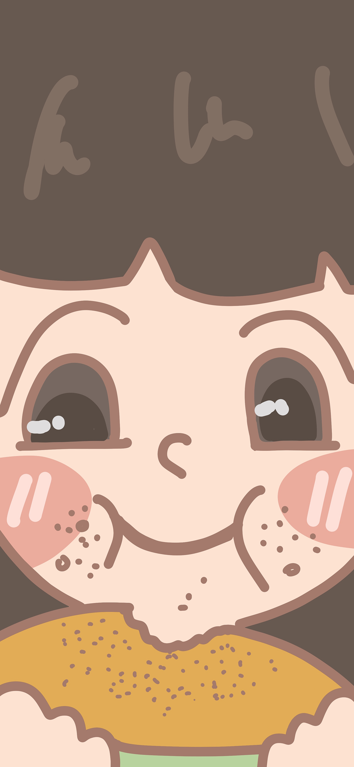 [2436×1125]吃 卡通 小女孩 大脸 苹果手机动漫壁纸图片