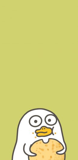 [2436x1125]吃饼 小刘鸭 吃货 卡通 苹果手机动漫壁纸图片