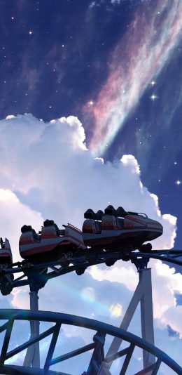 [2436x1125]合成 星空 过山车 梦幻（取自微博：尼脑子瓦特啦） 苹果手机动漫壁纸图片