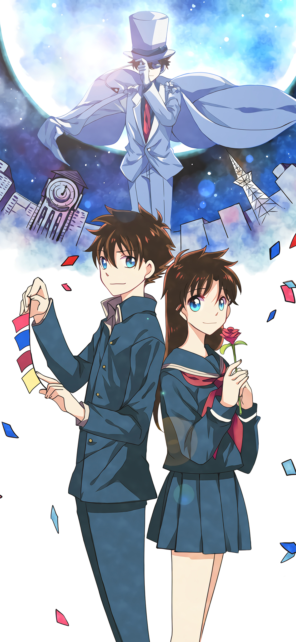 [2436×1125]名侦探柯南 工藤新一 毛利兰 漫画 日本 苹果手机动漫壁纸图片