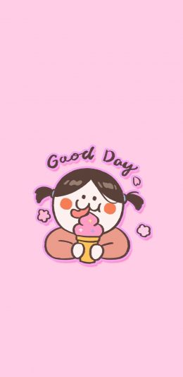 [2436x1125]后田花子 Good Day 可爱 粉色 小女孩 冰淇淋 苹果手机动漫壁纸图片