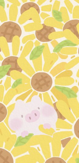 [2436x1125]向日葵 猪 色彩 绘画 苹果手机动漫壁纸图片