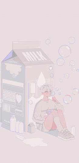 [2436x1125]吹泡泡 男孩 牛奶 二次元 苹果手机动漫壁纸图片