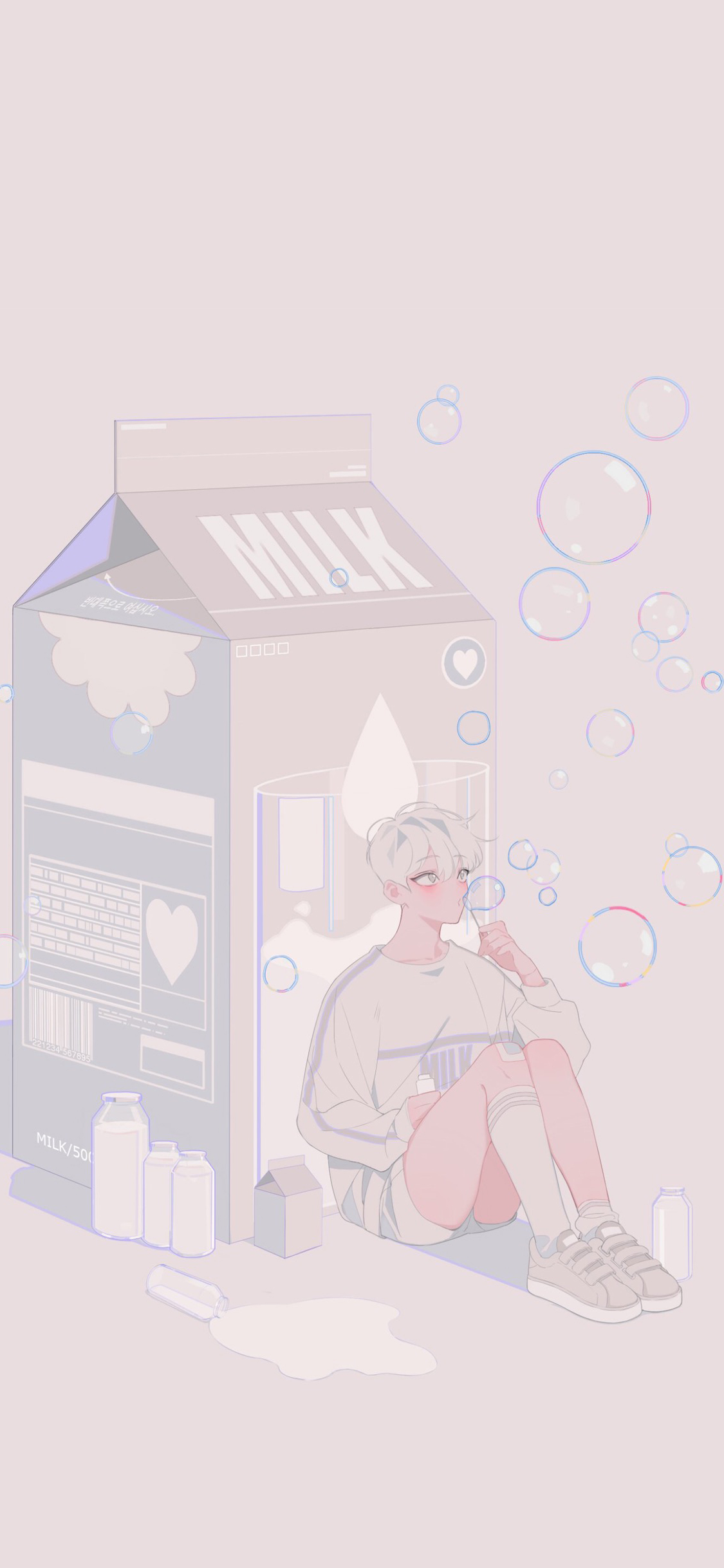 [2436×1125]吹泡泡 男孩 牛奶 二次元 苹果手机动漫壁纸图片