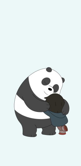 [2436x1125]咱们裸熊 动画 熊猫 拥抱 小孩 黑白 卡通 苹果手机动漫壁纸图片