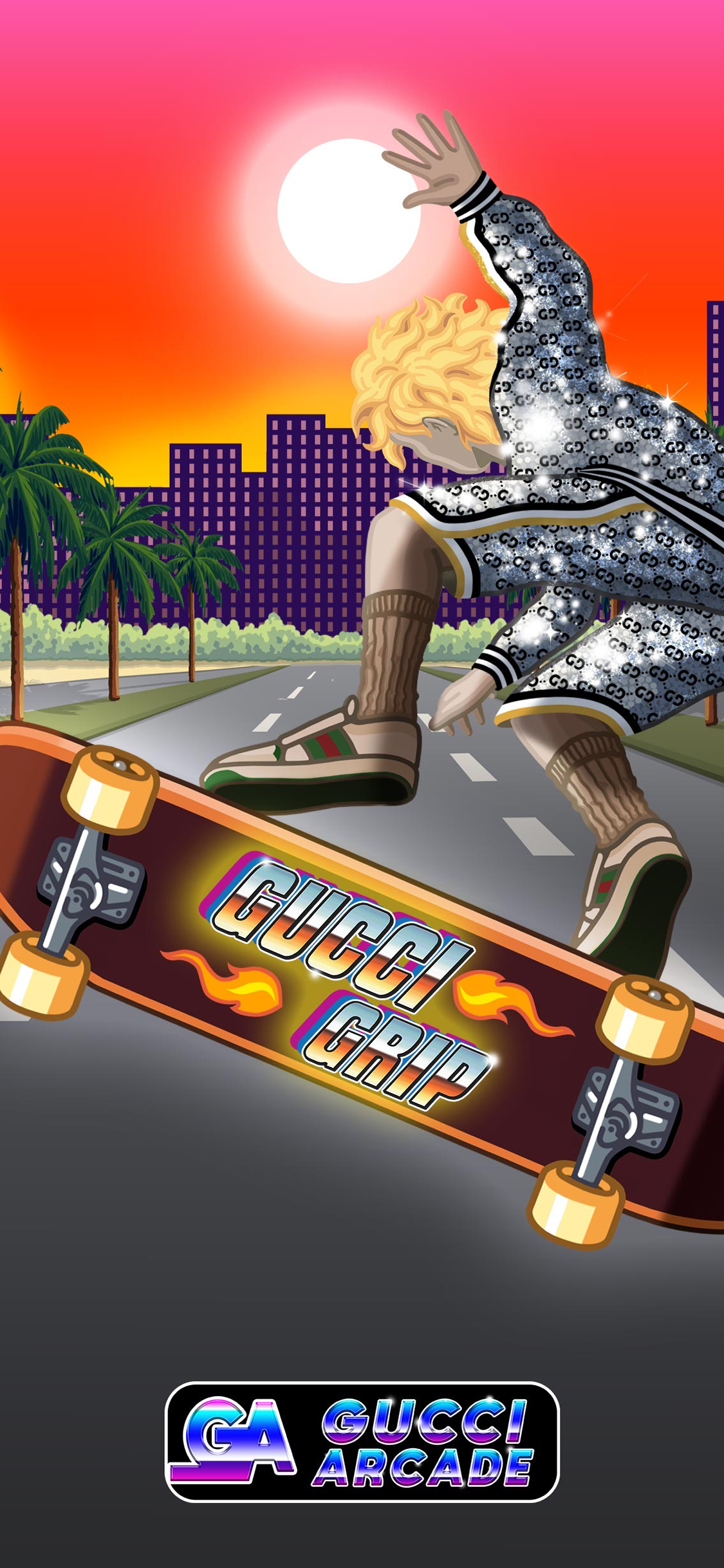 [2436×1125]品牌 Gucci 时尚 滑板（取自微博：G195） 苹果手机动漫壁纸图片