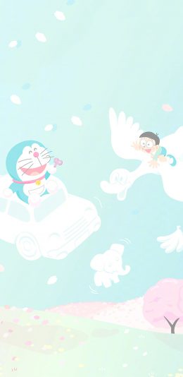 [2436x1125]哆啦A梦 卡通 日漫 飞翔 苹果手机动漫壁纸图片