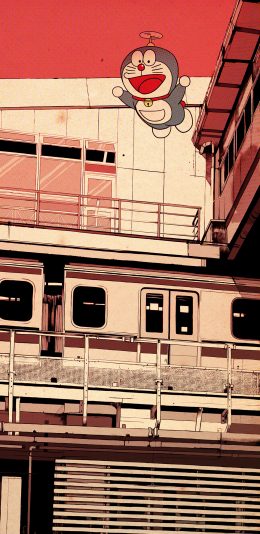 [2436x1125]哆啦A梦 叮当猫 复古 房屋 日本 动画 苹果手机动漫壁纸图片