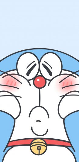 [2436x1125]哆啦A梦 叮当猫 挤脸 可爱 苹果手机动漫壁纸图片