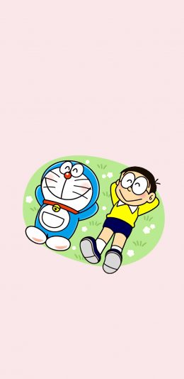 [2436x1125]哆啦A梦 大雄 叮当猫 动画 粉色 苹果手机动漫壁纸图片