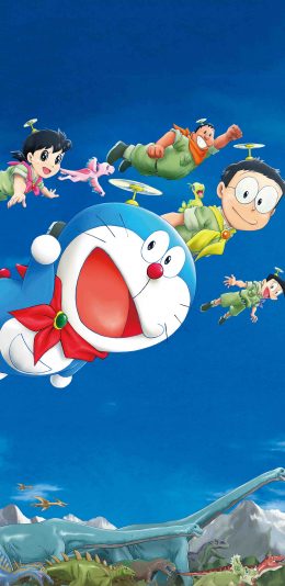 [2436x1125]哆啦A梦 大雄的新恐龙 电影 动画 苹果手机动漫壁纸图片