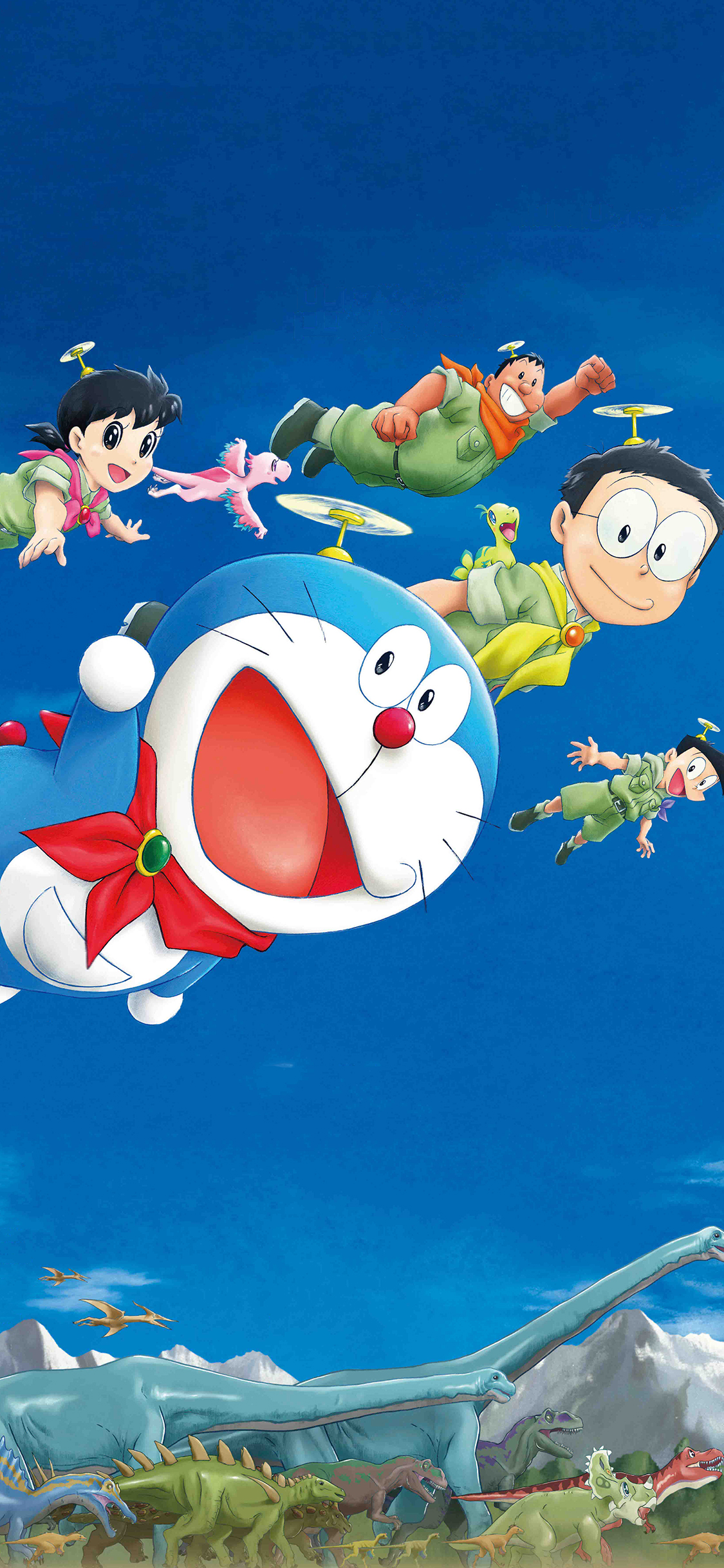 [2436×1125]哆啦A梦 大雄的新恐龙 电影 动画 苹果手机动漫壁纸图片