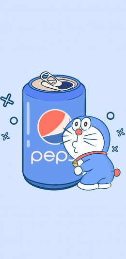[2436x1125]哆啦A梦 百事可乐 蓝 苹果手机动漫壁纸图片