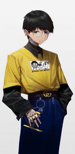 [2436x1125]哆啦A梦 野比大雄 潮人版 纹身 苹果手机动漫壁纸图片