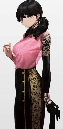 [2436x1125]哆啦A梦 静香 潮人版 花臂 苹果手机动漫壁纸图片