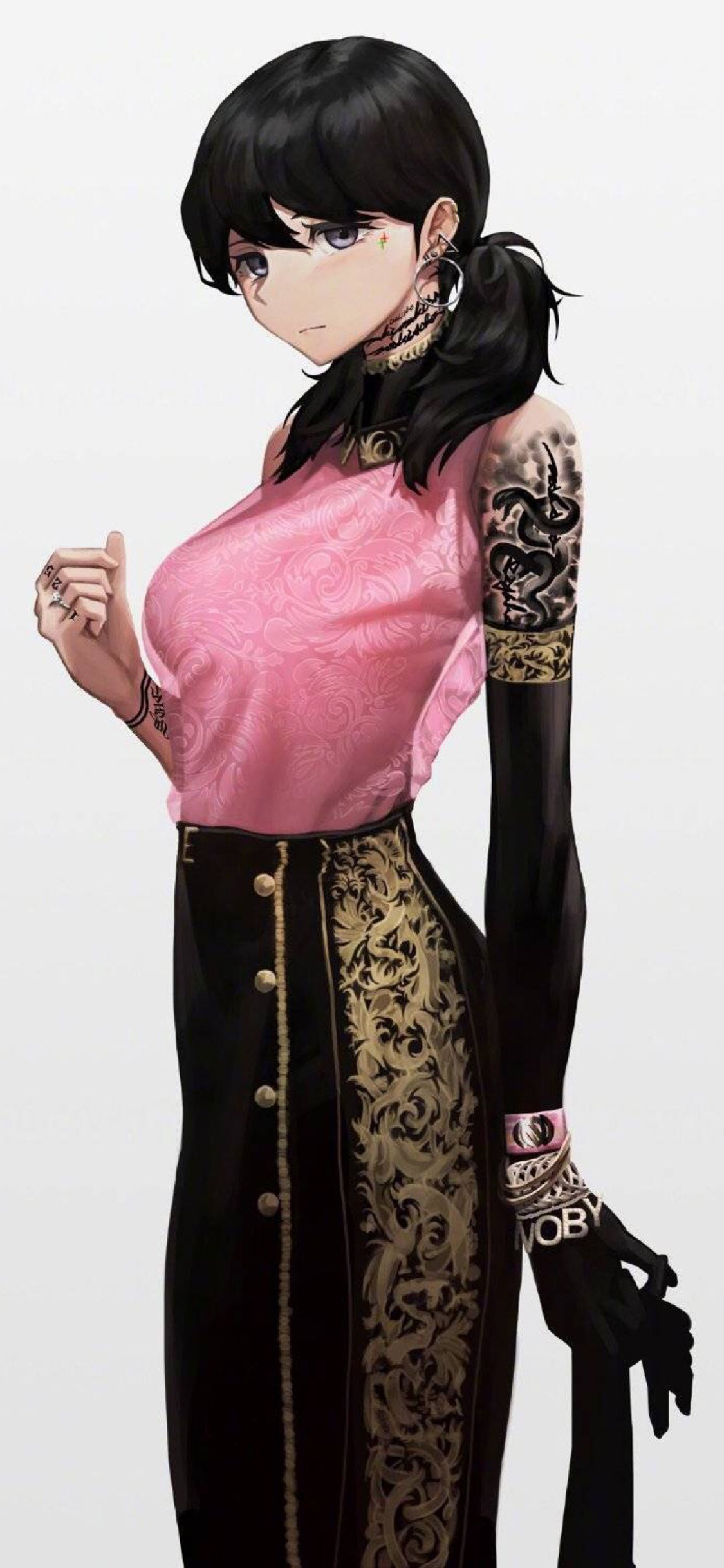 [2436×1125]哆啦A梦 静香 潮人版 花臂 苹果手机动漫壁纸图片