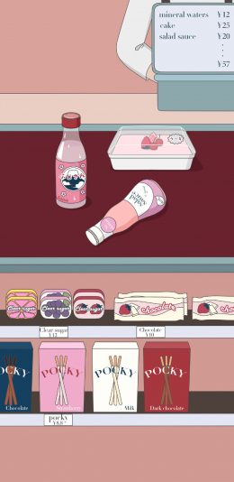 [2436x1125]商店 萌咔便利店 收银 零食 商品 苹果手机动漫壁纸图片