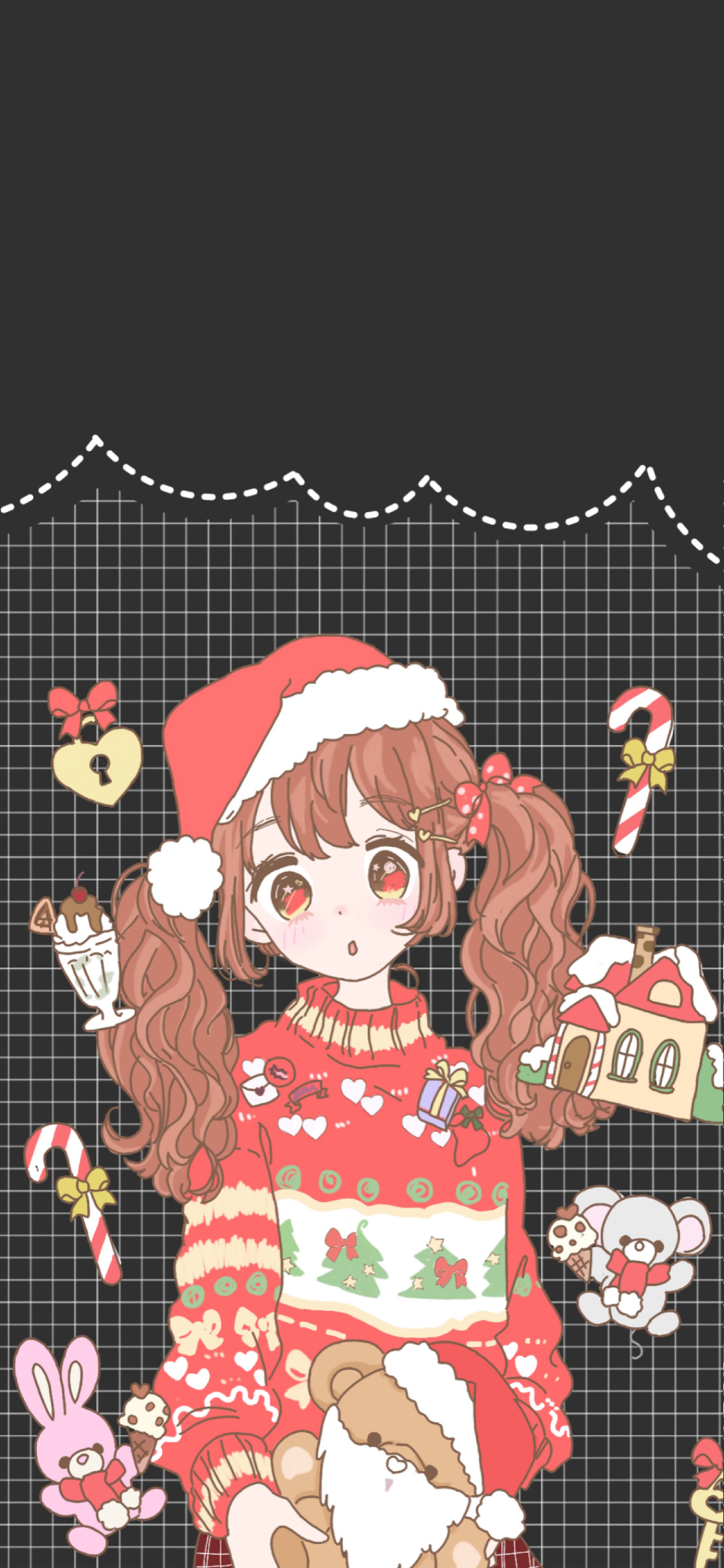 [2436×1125]圣诞 女孩 红色 可爱 苹果手机动漫壁纸图片
