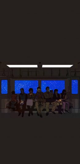 [2436x1125]地铁 插图 乘坐 人物 苹果手机动漫壁纸图片