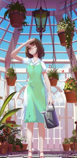 [2436x1125]场景 二次元 动漫少女 浇花 苹果手机动漫壁纸图片