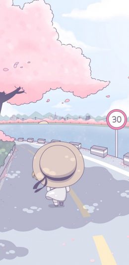 [2436x1125]场景 卡通 女孩 背影 苹果手机动漫壁纸图片