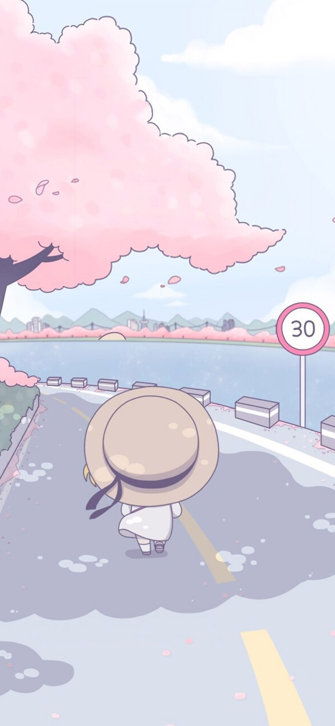 [2436×1125]场景 卡通 女孩 背影 苹果手机动漫壁纸图片