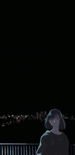 [2436x1125]场景 城市 夜晚 动漫少女 苹果手机动漫壁纸图片