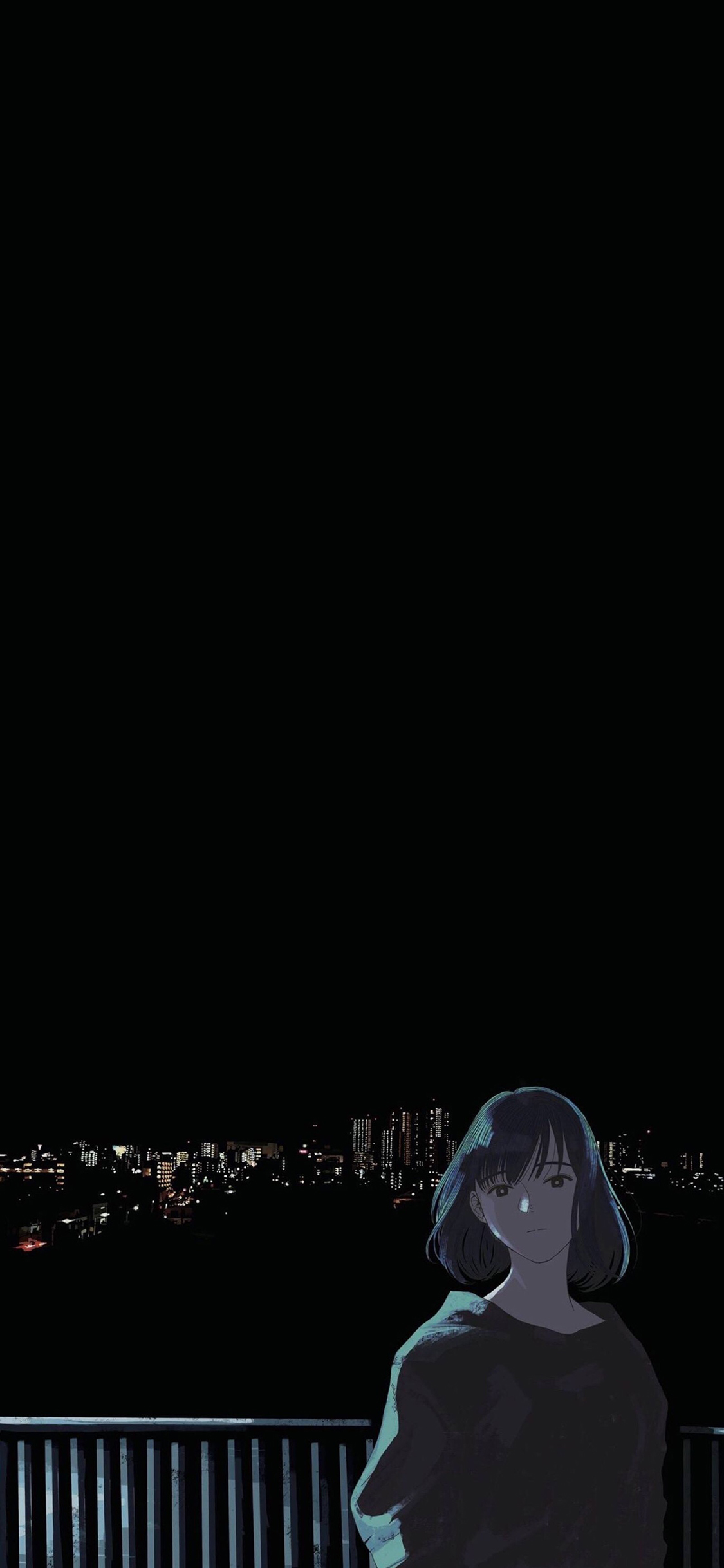 [2436×1125]场景 城市 夜晚 动漫少女 苹果手机动漫壁纸图片