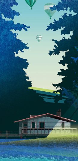 [2436x1125]场景 插图 夜景 热气球 苹果手机动漫壁纸图片