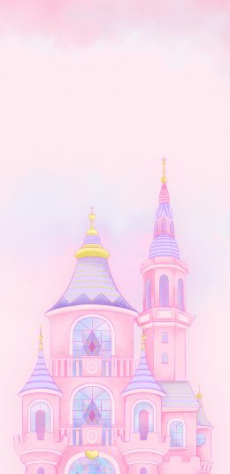 [2436x1125]城堡 粉 建筑 插画 苹果手机动漫壁纸图片