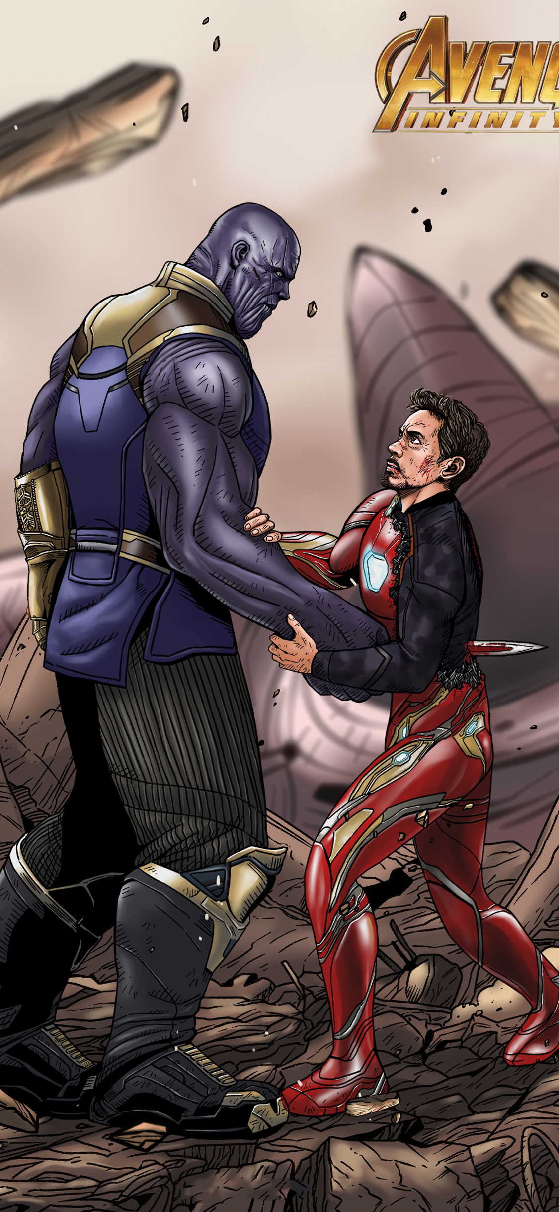 [2436×1125]复仇者联盟 灭霸 钢铁侠 漫威 超级英雄 欧美 苹果手机动漫壁纸图片