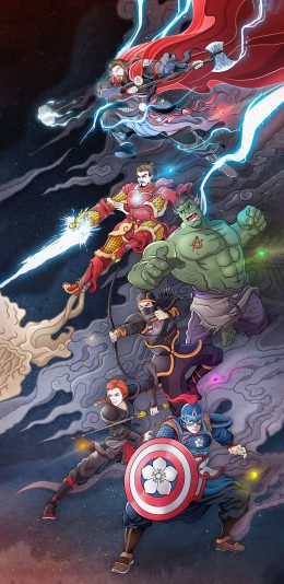 [2436x1125]复仇者联盟 超级英雄 漫画 中国风 苹果手机动漫壁纸图片