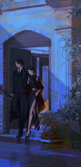 [2436x1125]复古 插图 二次元 军阀 太太 苹果手机动漫壁纸图片