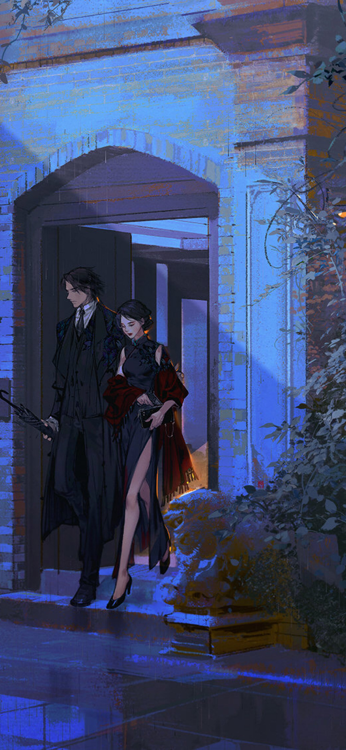 [2436×1125]复古 插图 二次元 军阀 太太 苹果手机动漫壁纸图片