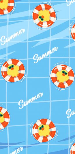 [2436x1125]夏日 summer 小黄鸭 苹果手机动漫壁纸图片