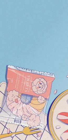 [2436x1125]夏日零食 插图 系列 面包 苹果手机动漫壁纸图片