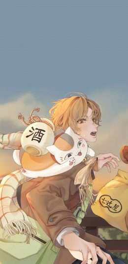 [2436x1125]夏目友人帐 动画 猫老师 贵志 街道 漫画 苹果手机动漫壁纸图片