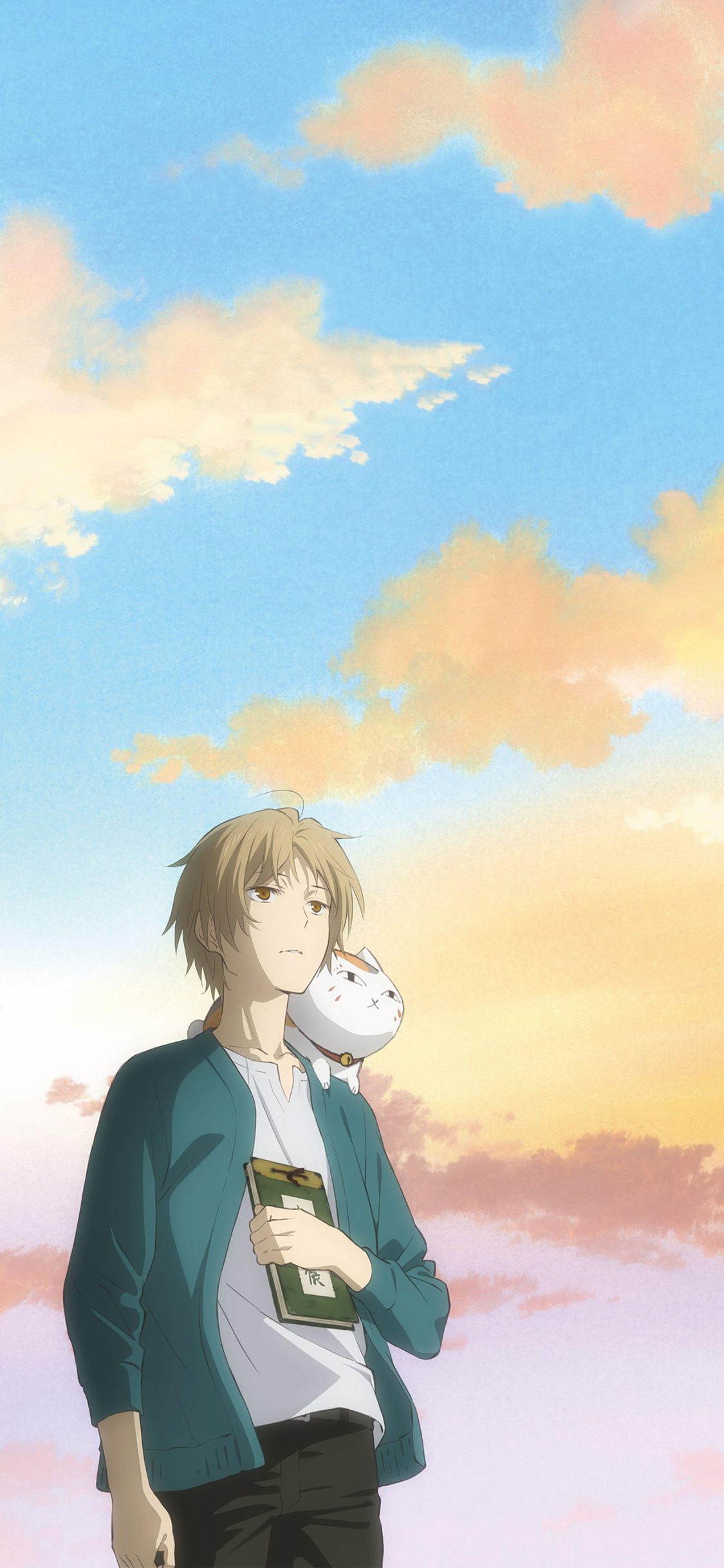 [2436×1125]夏目友人帐 贵志 斑 猫咪老师 漫画 苹果手机动漫壁纸图片