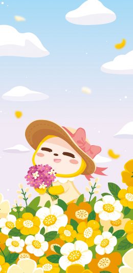 [2436x1125]夏萌猫 卡通 可爱 鲜花 浪漫 苹果手机动漫壁纸图片