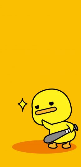 [2436x1125]夏萌猫 可爱 小鸡 黄色 回头 苹果手机动漫壁纸图片