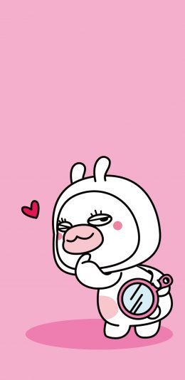 [2436x1125]夏萌猫 可爱 粉色 爱心 回头 兔子 苹果手机动漫壁纸图片