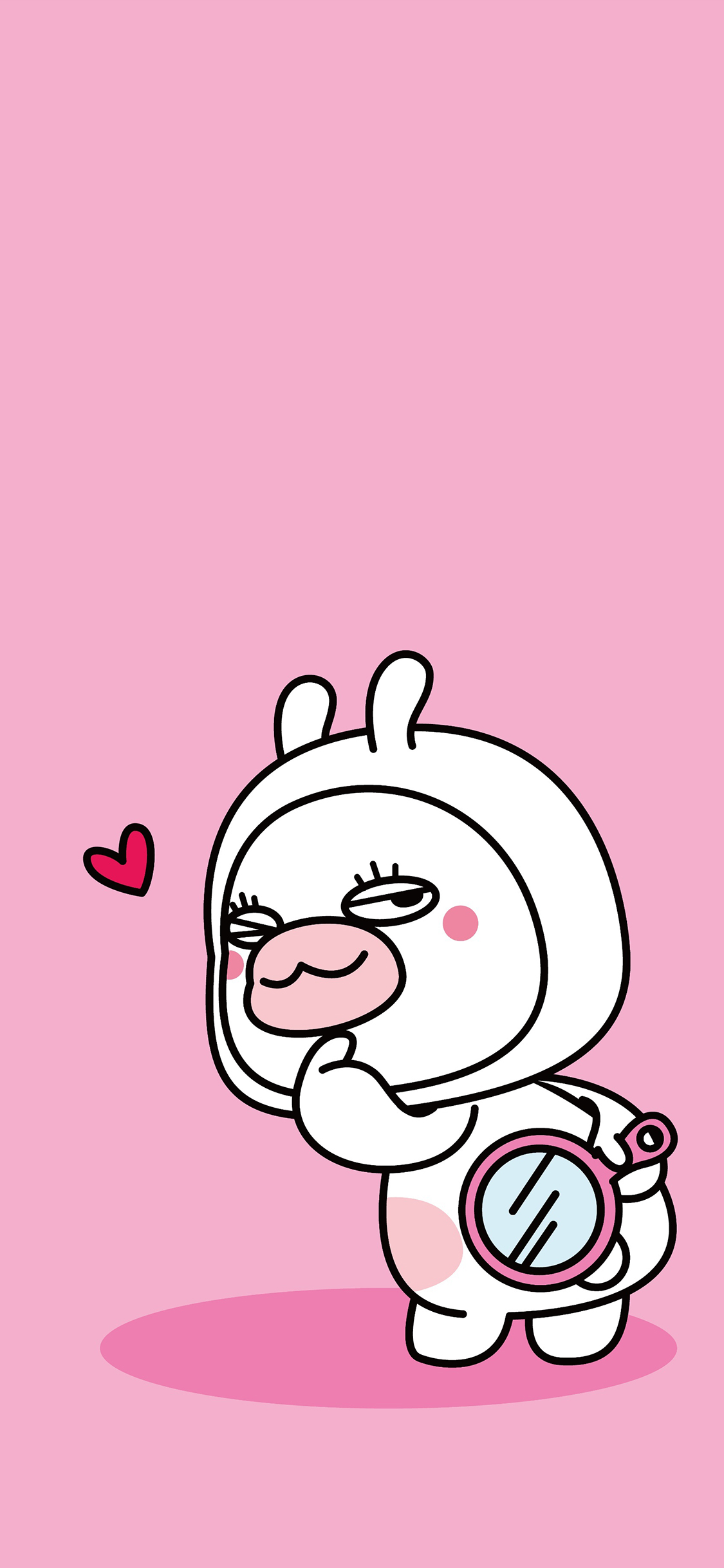 [2436×1125]夏萌猫 可爱 粉色 爱心 回头 兔子 苹果手机动漫壁纸图片